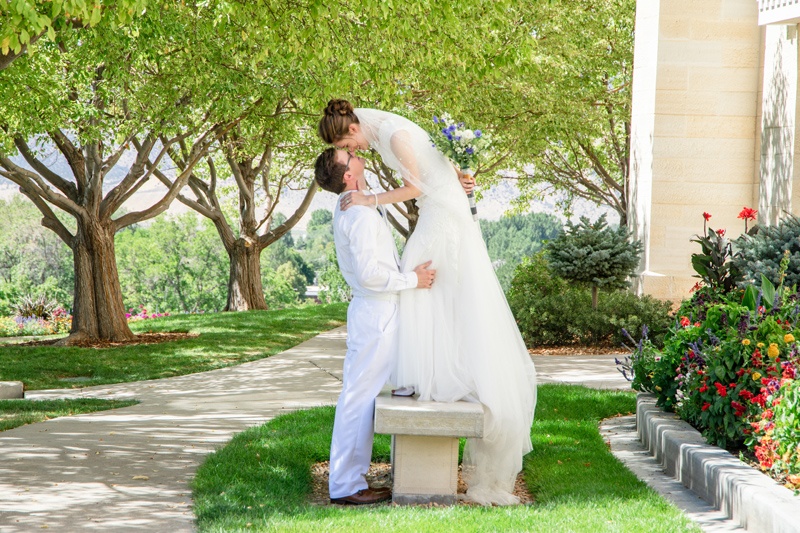 Bride and Groom Kissing at Manti Utah Wedding